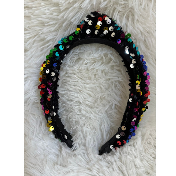 Headband metallic Velvet & Sequin Plush Headband. Rainbow Sequin Twist - Picture 2 of 11